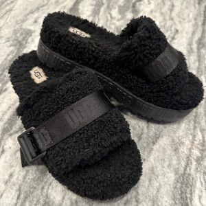 UGG Black Fuzzy Sandals